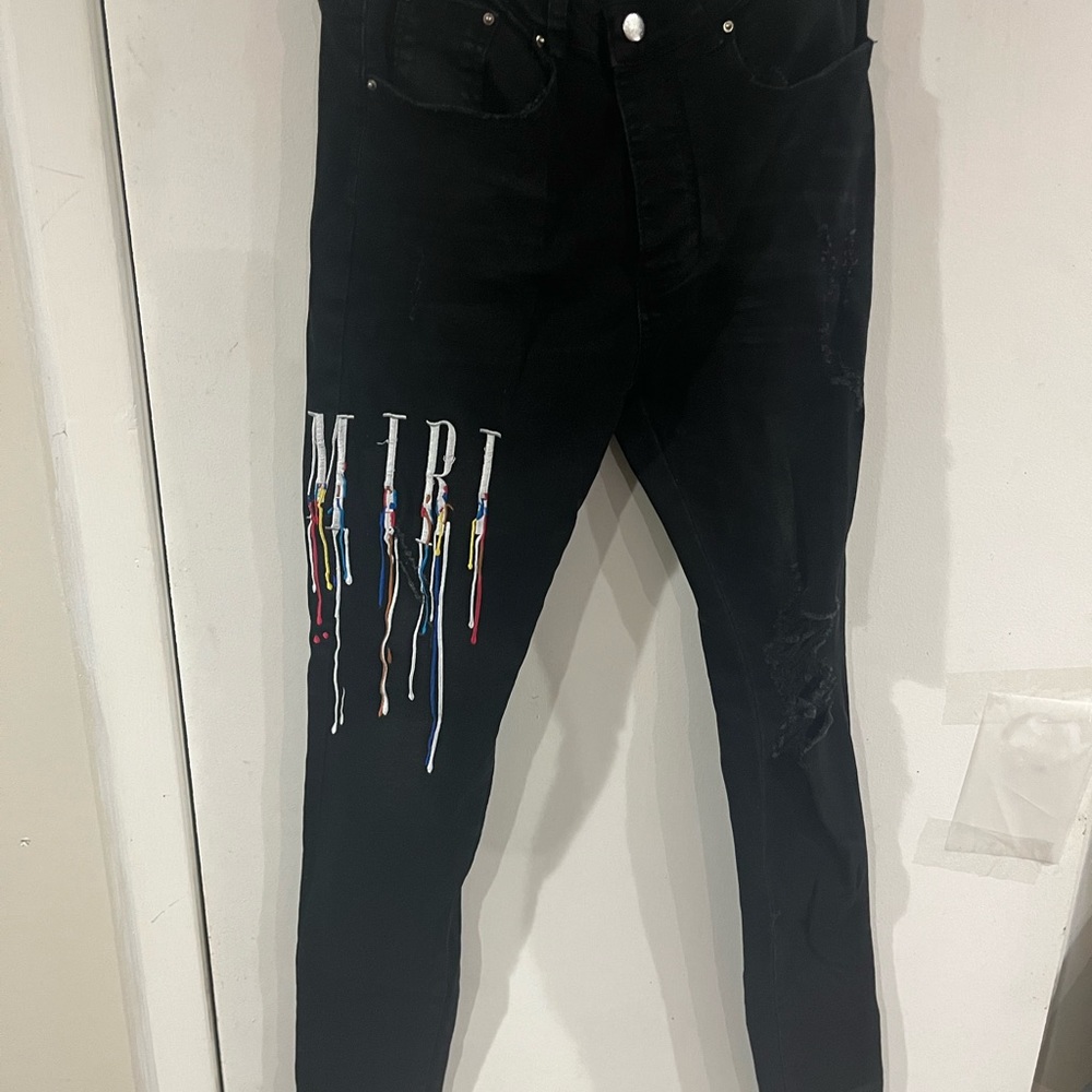 Mens Amiri Distressed Black Jeans 32
